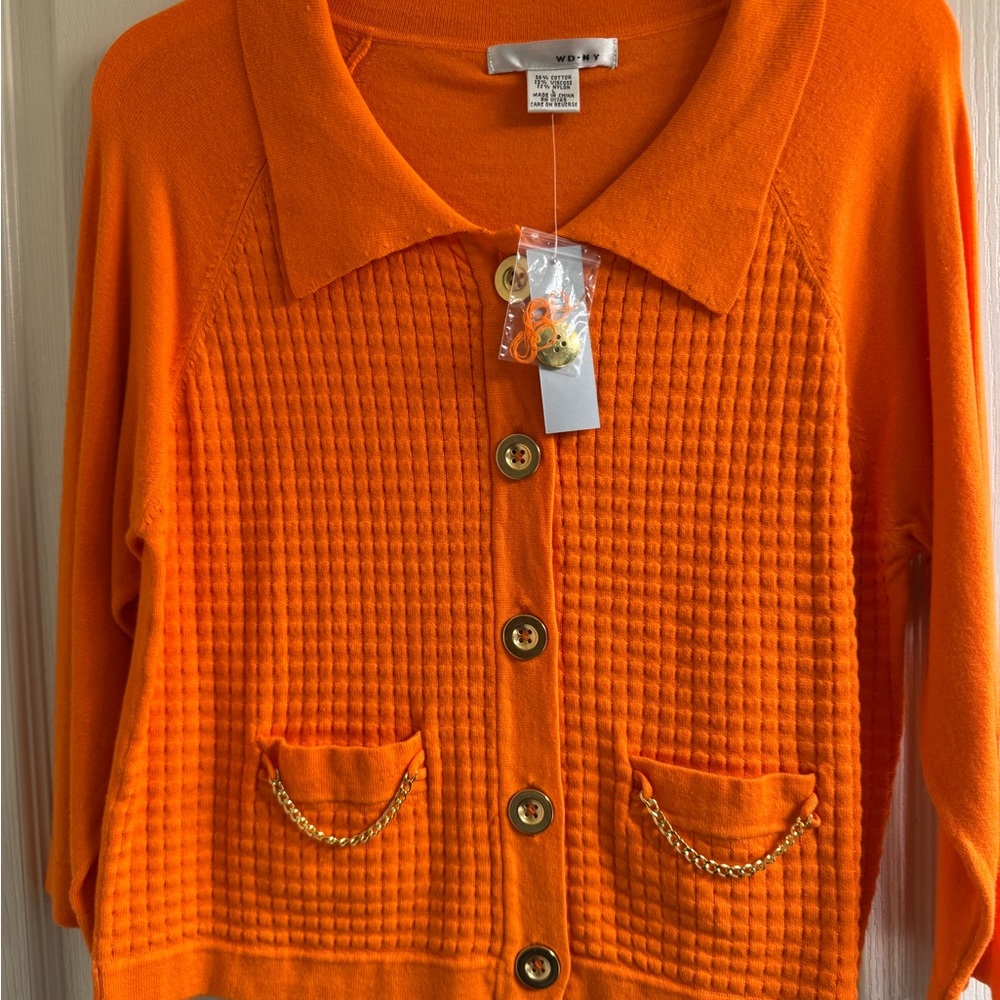 NWT WD.NY Vibrant Orange Cardigan with Button Detail